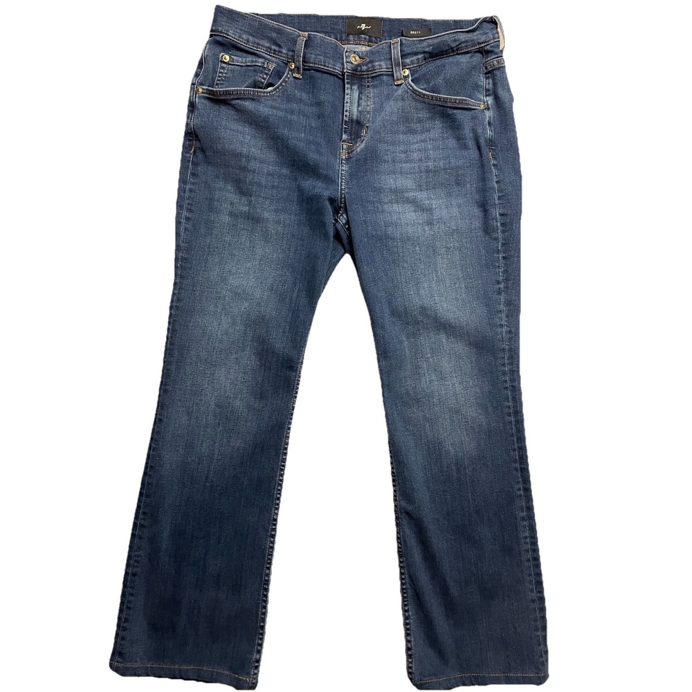 7 For All Mankind Womens Size 34 Brett Stretch Flared Wide Leg Denim Jeans Blue